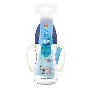 Canpol Babies Easy Start, Sleepy Koala, butelka szeroka antykolkowa ze świecącymi uchwytami, niebieska, 240 ml, 1 szt.