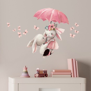 Sipo, Naklejki na ścianę dla dzieci, Króliczki pod parasolem, 1 szt.