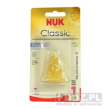 Nuk Classic, lateksowy smoczek na butelkę, 1, płyn, 0-6 m, 1 szt