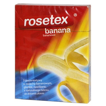 Rosetex Banana, prezerwatywa, gładka ze zbiorniczkiem, aromatyzowana, 3 szt
