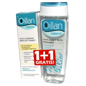 Zestaw Promocyjny Oillan Balance, multi- lipidowy krem do twarzy, 40 ml + nawilżający płyn micelarny, 200 ml