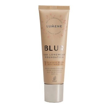 Lumene Blur 16h Longwear Foundation, długotrwały podkład SPF 15, 1 Classic Beige, 30 ml