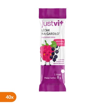 Justvit lizak na gardło, smak malinowo - porzeczkowy, 40 szt.