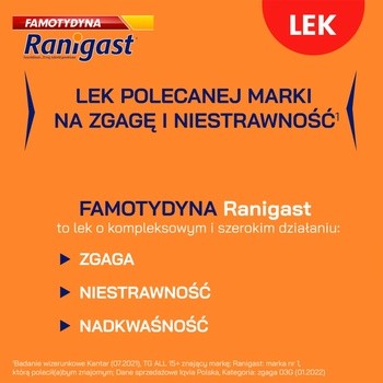Famotydyna Ranigast, 20 mg, tabletki powlekane, 20 szt.