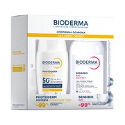 Zestaw Bioderma, Photoderm XDefense Ultra-Fluid, ochronny ultralekki fluid SPF 50+, bezbarwny, 40 ml + Sensibio H2O, woda micelarna do skóry wrażliwej, 250 ml