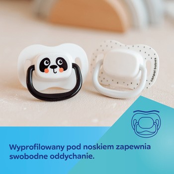 Canpol Babies, smoczek uspokajający, silikonowy symetryczny, 0-6 m, BabiesBoo biały, 2 szt.