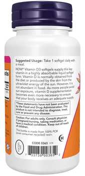 Now Food Vitamin D-3, 1000 IU, kapsułki, 180 szt.