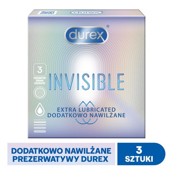 Durex Invisible, prezerwatywy dodatkowo nawilżane, 3 szt.