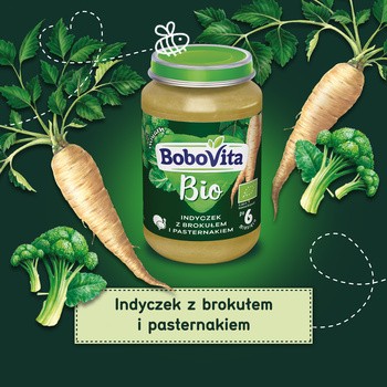 BoboVita Bio, indyczek z brokułem i pasternakiem, 6 m+, 190 g