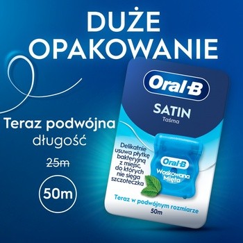 Oral-B Satin, nici dentystyczne woskowane, miętowe, 50 m