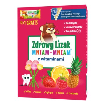 Zdrowy Lizak MniamMniam,(cytryna + malina + wiśnia +truskawka + ananas),5 szt.