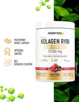 Essensey Kolagen Rybi Slim Formula, proszek, smak owoce leśne, 290 g