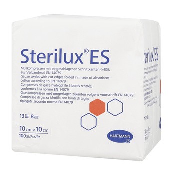 Kompresy niejałowe Sterilux ES, 13-nitkowe, 8 warstwowe, 10 cm x 10 cm, 100 szt.