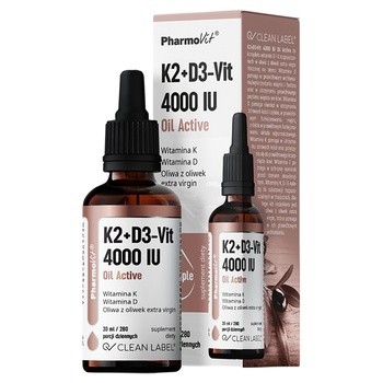 Clean label Pharmovit, K2 + D3-Vit Oil Active, krople, 30 ml