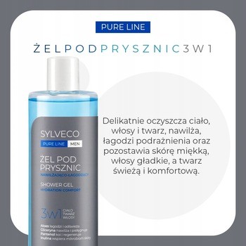Sylveco Pure Line Men, żel pod prysznic 3w1, nawilżająco-łagodzący, 400 ml
