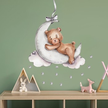 Sipo, Naklejki na ścianę dla dzieci, Miś na księżycu, 1 szt.