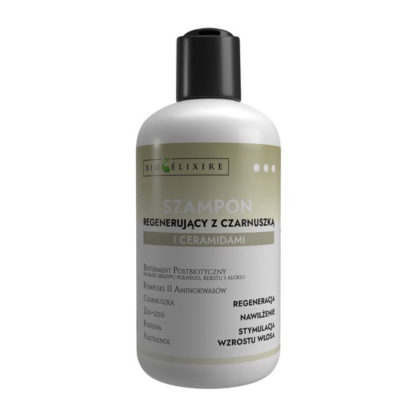 Bioelixire Bioelixire, szampon regenerujący z czarnuszką i ceramidami, 300 ml — Składniki i ocena