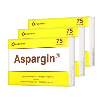 Zestaw 3x Aspargin, 250 mg + 250 mg, tabl. 75 szt.