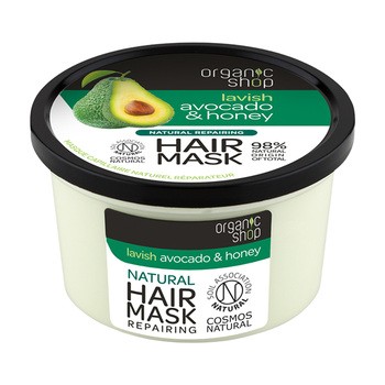 Organic Shop, maska do włosów regenerująca, miód-awokado, 250ml