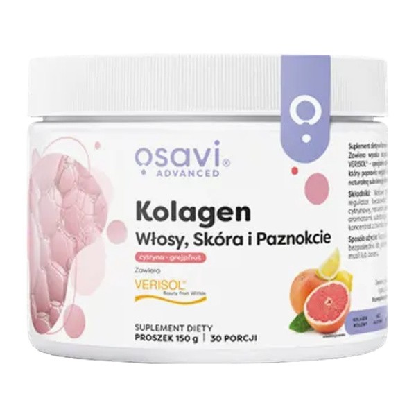 Osavi Osavi Kolagen Włosy, Skóra i Paznokcie, proszek, smak cytrynowo-grejpfrutowy, 150 g — Składniki i ocena