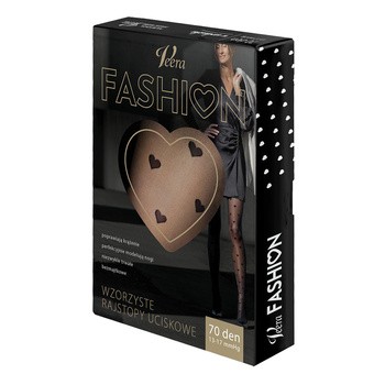 Veera Fashion, rajstopy wzorzyste, 70 DEN, czarne w serca, rozmiar L