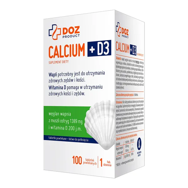 Кальций и витамин D3 DOZ Product Calcium + D3, 500 мг и 200 МЕ, таблетки, 100 шт