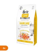 Zestaw 6 x Brit Care Cat Grain-Free Haircare, karma sucha dla kotów wymagających szczególnej pielęgnacji sierści, łosoś i kurczak, 400 g
