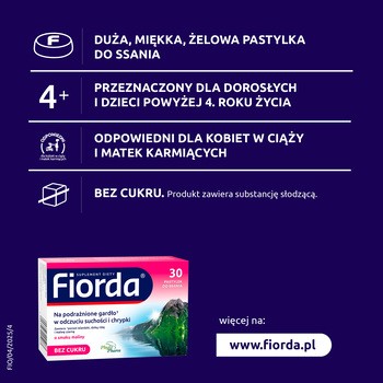 Fiorda, pastylki do ssania, smak malinowy, 30 szt.