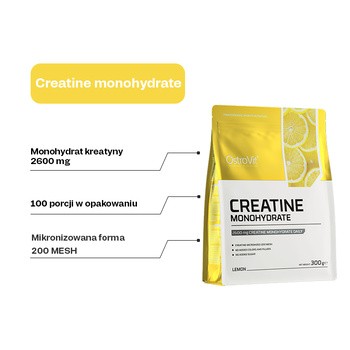 Creatine Monohydrate, proszek, smak lemon, 300 g