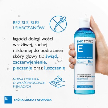 Emotopic E Med+, kojący szampon hydro-micelarny, 250 ml