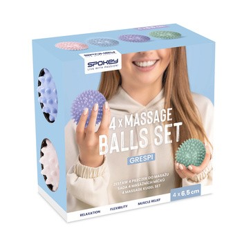 Spokey Massage Balls Set, piłki do masażu, sensoryczne, grespi, 4 x 6,5 cm