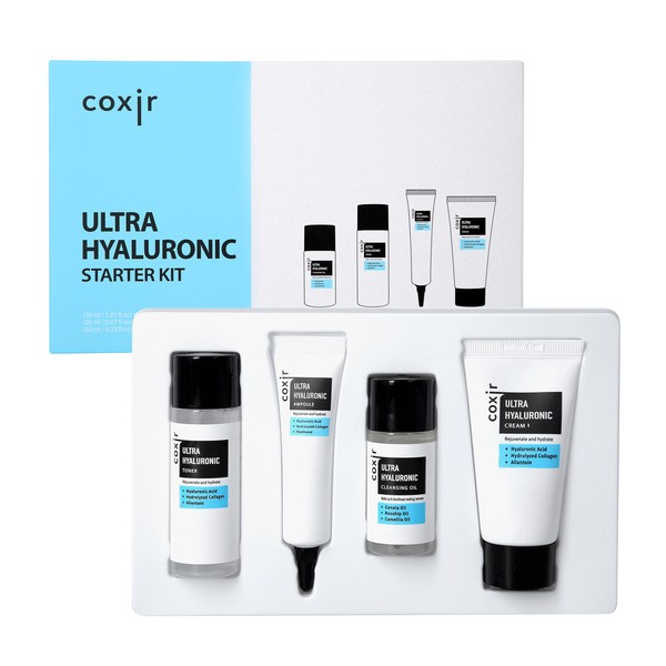 Coxir Zestaw Coxir Ultra Hyaluronic, olejek do demakijażu, 20 ml + tonik, 30 ml + ampułka, 10 ml + krem, 20 ml