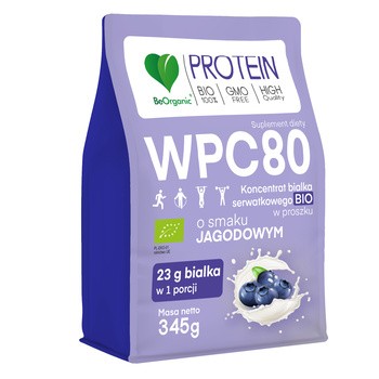 BeOrganic Protein WPC 80, proszek, smak jagodowy, 345 g