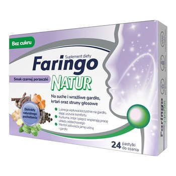 FaringoNatur, pastylki do ssania, smak czarnej porzeczki, 24 szt.