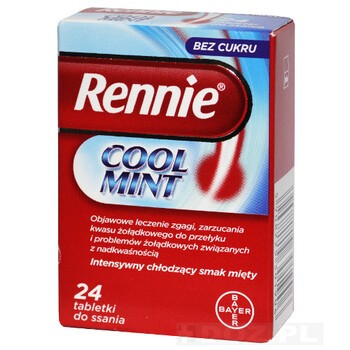 Rennie Cool Mint, tabletki do ssania, bez cukru, 24 sztuki