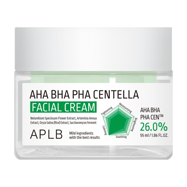 APLB APLB AHA BHA PHA Centella Facial Cream, krem złuszczająco-kojący do twarzy z kwasami i wąkrotą azjatycką, 55 ml
