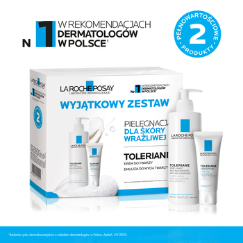 Zestaw Toleriane, La Roche-Posay, łagodna emulsja oczyszczająca, 400 ml + prebiotyczny krem nawilżający, 40 ml