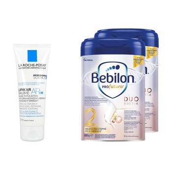 Zestaw 2x Bebilon Profutura Duo Biotik 2, mleko następne, 800 g + La Roche-Posay Lipikar Baume AP+M, balsam, 75 ml