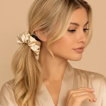 Crystallove, gumka do włosów z jedwabiu, złota, 1 szt.