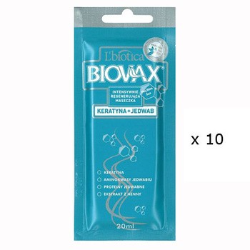 Biovax Keratyna + Jedwab, intensywnie regenerująca maseczka do włosów, 20 ml, 10 saszetek