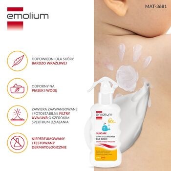 Emolium Suncare, spray ochronny dla dzieci SPF50+, 175 ml