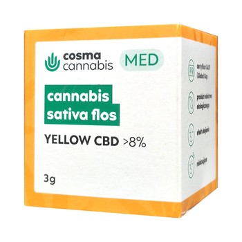 Cosma Cannabis MED, Cannabis Sativa Flos, ziele konopii włóknistej, Yellow CBD 8%, 3 g