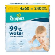 Pampers 99% Water Pure Skin Cleaning, chusteczki nawilżane dla dzieci, 4 x 60 szt.