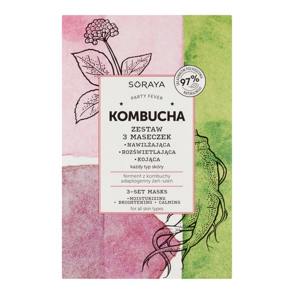 Soraya Kombucha zestaw maseczek nawilżająca rozświetlająca kojąca 8ml 3szt [Bielenda] - Bielenda