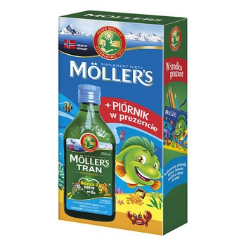 Mollers Tran Norweski, aromat owocowy, 250 ml + piórnik GRATIS
