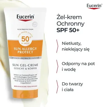 Eucerin Sun Allergy Protect, żel-krem ochronny do twarzy i ciała, SPF 50+, 200 ml
