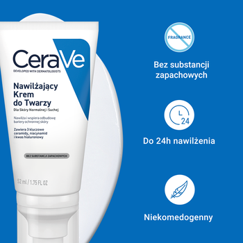 Zestaw CeraVe, oczyszczający żel do mycia z ceramidami dla skóry normalnej i tłustej, 473 ml + nawilżający krem do twarzy z ceramidami, 52 ml