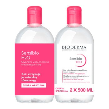 Bioderma Sensibio H2O, woda micelarna do oczyszczania i demakijażu skóry wrażliwej, 500 ml x 2 szt.