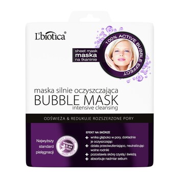 L`Biotica Maska Bubble Mask, maska silnie oczyszczająca, na tkaninie, 23 ml