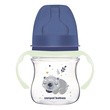 Canpol Babies Easy Start, Sleepy Koala, butelka szeroka antykolkowa ze świecącymi uchwytami, niebieska, 120 ml, 1 szt.